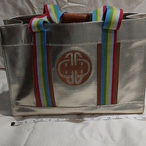 Kate Landry Metallic Tote with Rainbow Straps